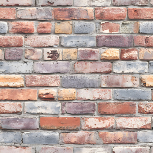 Seamless 3D cracked brick wall PBR texture with chipped paint and weathered surface