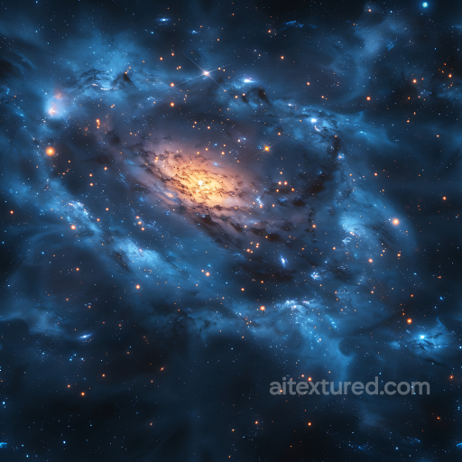 Space PBR Texture Featuring Vibrant Blue Nebula and Luminous Galaxy Core seamless Star, space, planets PBR texture