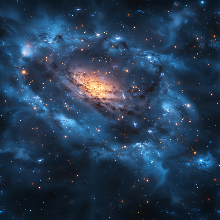 Space Featuring Vibrant Blue Nebula and Luminous Galaxy Core seamless PBR texture preview