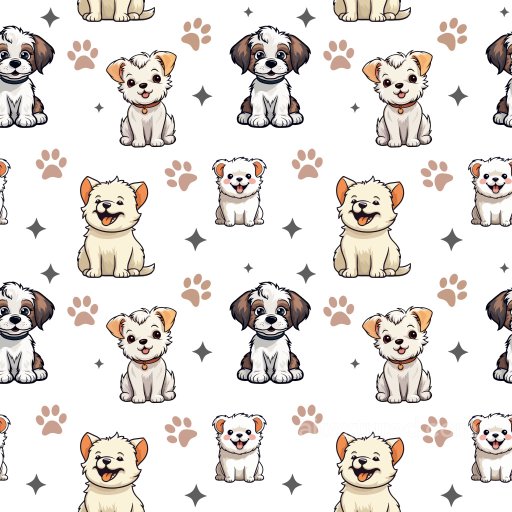 Pattern PBR Texture of Cute Cartoon Dogs with Paw Prints and Stars seamless Pattern Bundle PBR texture