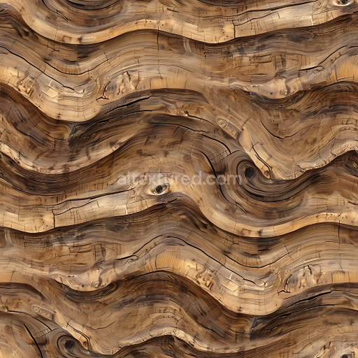 Seamless 3D Wood PBR Texture Featuring Distinctive Weathered Wavy Grain and Knotted Details