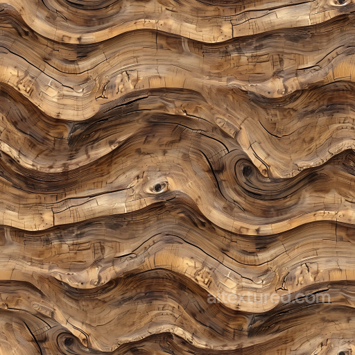 Wood PBR Texture Featuring Distinctive Weathered Wavy Grain and Knotted Details seamless Wood PBR texture