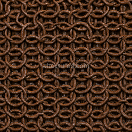 Seamless 3d texture pbr 8k of rusted iron chainmail with overlapping rings