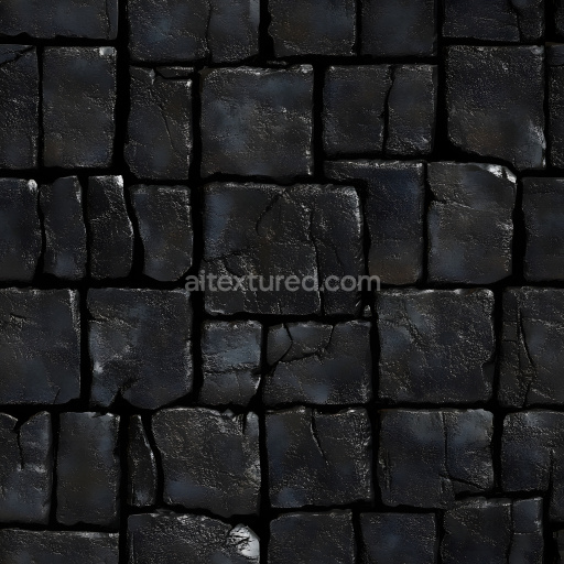 Seamless 3D Cracked Black Stone PBR Texture with Rough Surface and Jagged Edges