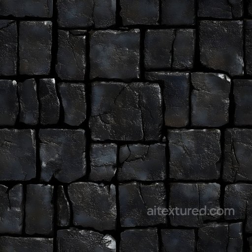 Cracked Black Stone PBR Texture with Rough Surface and Jagged Edges seamless Brick PBR texture