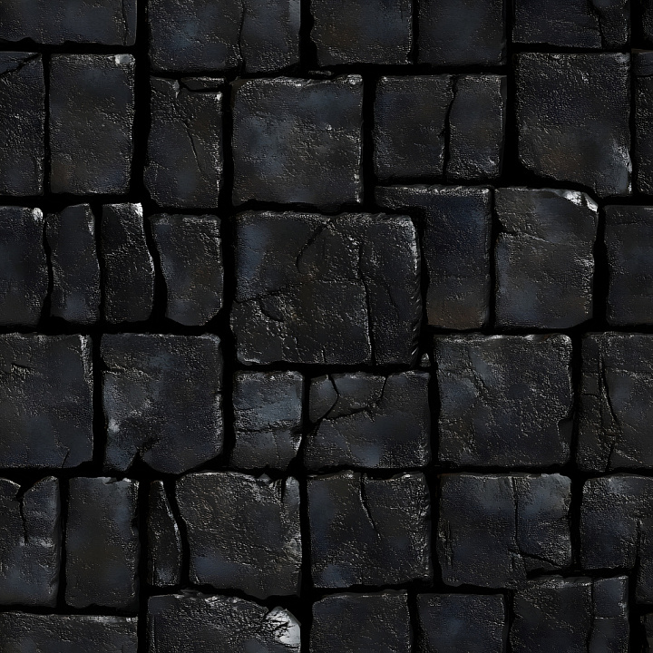 Cracked Black Stone with Rough Surface and Jagged Edges Brick seamless PBR texture preview