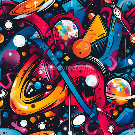 Seamless 3D PBR texture of vibrant abstract graffiti with bold shapes and rich colors