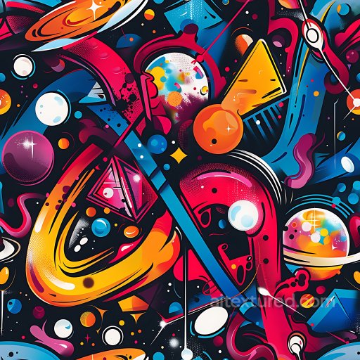Seamless 3D PBR texture of vibrant abstract graffiti with bold shapes and rich colors texture preview