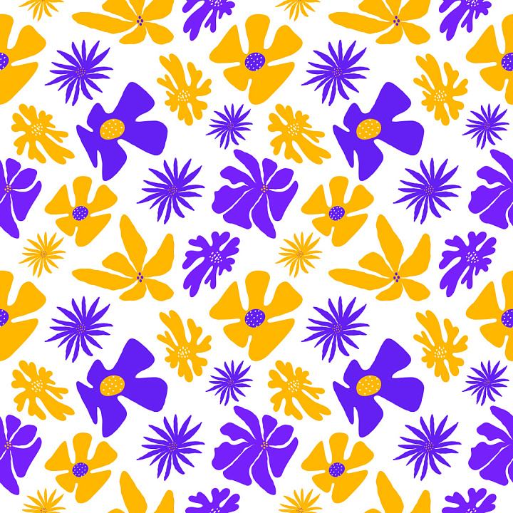 Floral Pattern with Bold Purple and Yellow Motifs seamless PBR texture preview