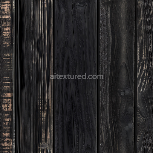 Seamless 3D Charred Wood Planks PBR Texture with Distinct Grain and Knots
