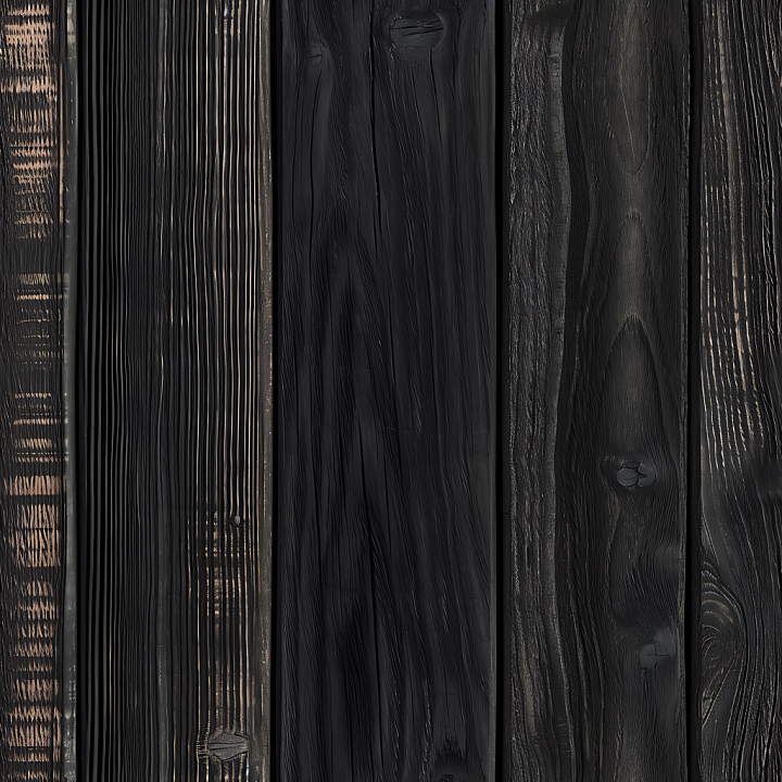 Charred Wood Planks with Distinct Grain and Knots seamless PBR texture preview