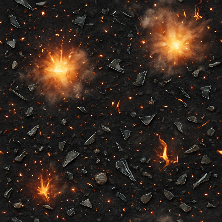 Showing Fire Embers With Blackened Ground And Detonation Flash… seamless PBR texture preview