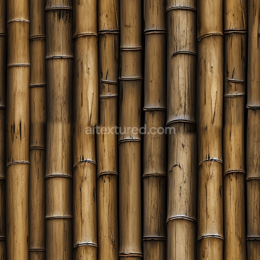 Seamless 3D PBR Texture of Vertical Bamboo Stalks with Weathered Surface