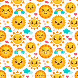 seamless Seamless 3D PBR Texture with Colorful Happy Face Cartoon Suns and Rainbows texture 8k free download PBR