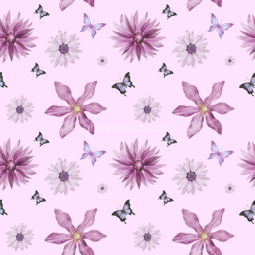 Pattern Bundle - Seamless 3D Floral and Butterfly Pattern PBR Texture in Soft Pink texture preview