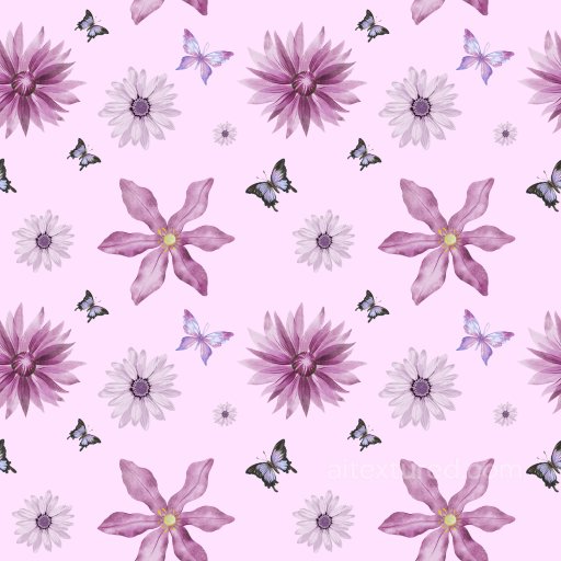 Floral and Butterfly Pattern PBR Texture in Soft Pink seamless Pattern Bundle PBR texture
