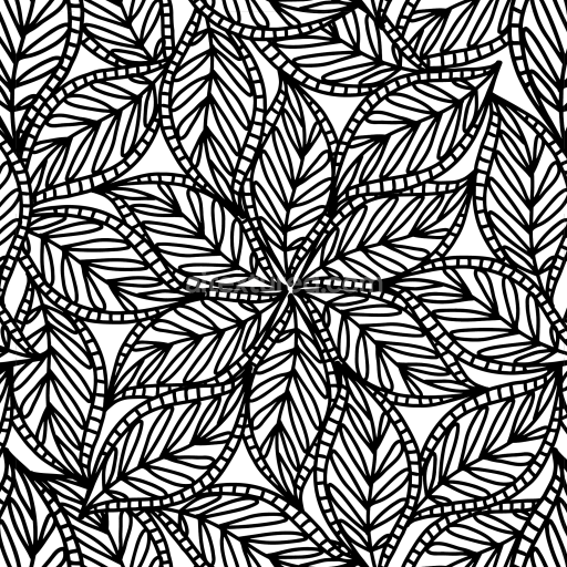 Seamless 3D PBR Texture of Black and White Stylized Leaf Pattern Fabric