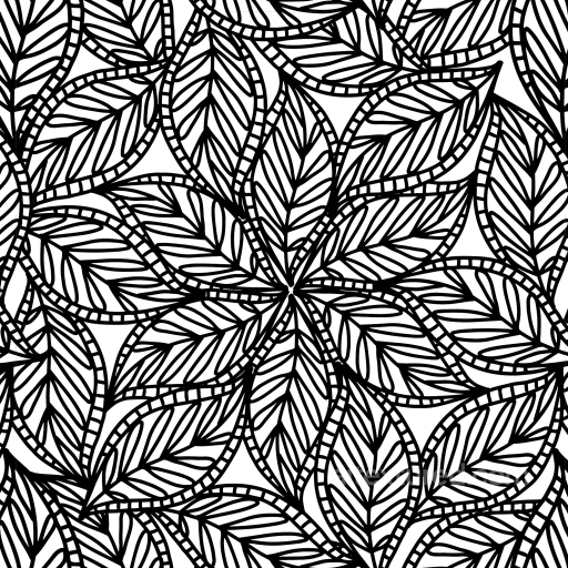 White & Black Texture of Black and White Stylized Leaf Pattern Fabric seamless White & Black PBR texture