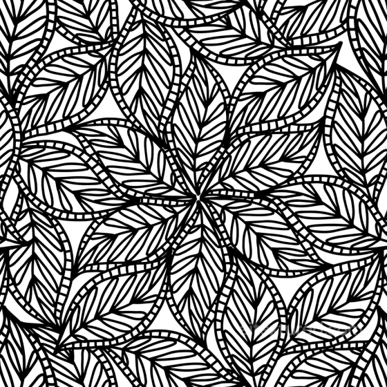 White & Black Texture of Black and White Stylized Leaf Pattern Fabric White & Black texture preview