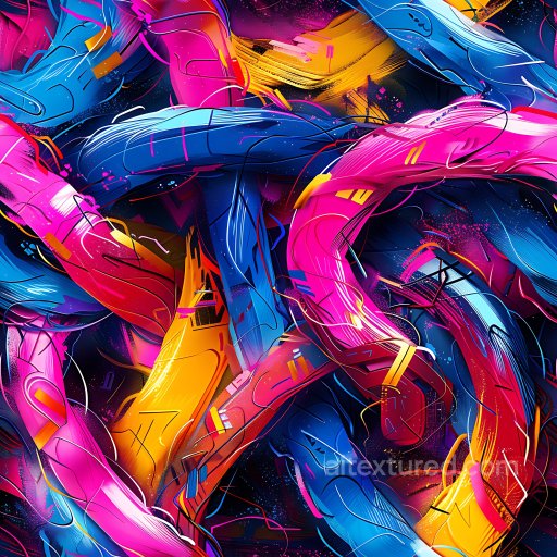 Seamless 3D PBR Texture with Vibrant Abstract Graffiti Strokes in Pink, Blue, and Yellow texture preview