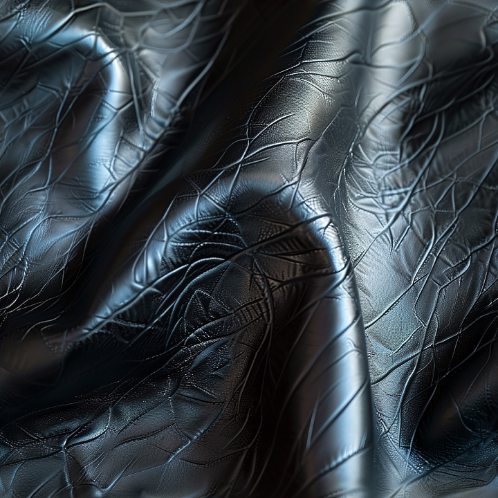 Glossy Black Embossed Leather with Fine Grain and Wrinkles seamless PBR texture preview