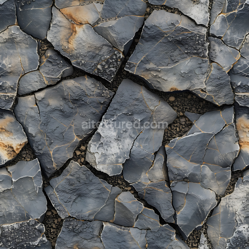 Seamless 3D PBR Texture of Cracked Dark Stone Ground with Weathered Surfaces