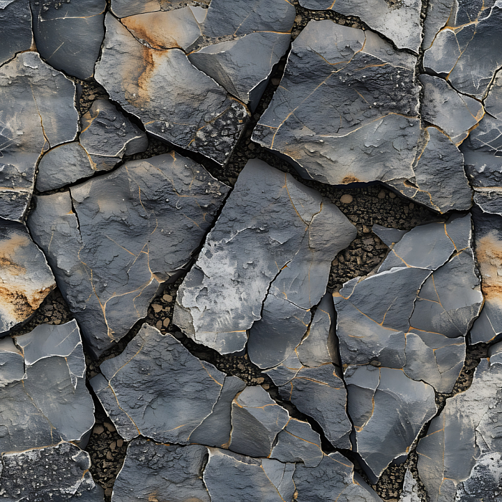 Cracked Dark Stone Ground with Weathered Surfaces seamless PBR texture preview