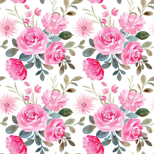 Seamless 3D PBR Pink Flower Watercolor Floral Fabric Texture