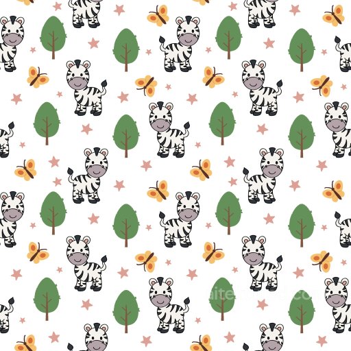 Seamless 3D Pattern PBR Texture with Playful Zebra Cartoon Motifs and Whimsical Nature El… texture preview