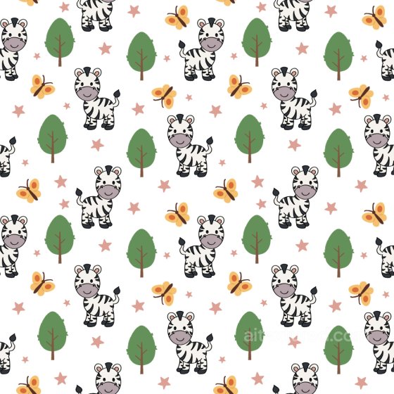 Pattern PBR Texture with Playful Zebra Cartoon Motifs and Whimsical Nature Elements Pattern Bundle texture preview