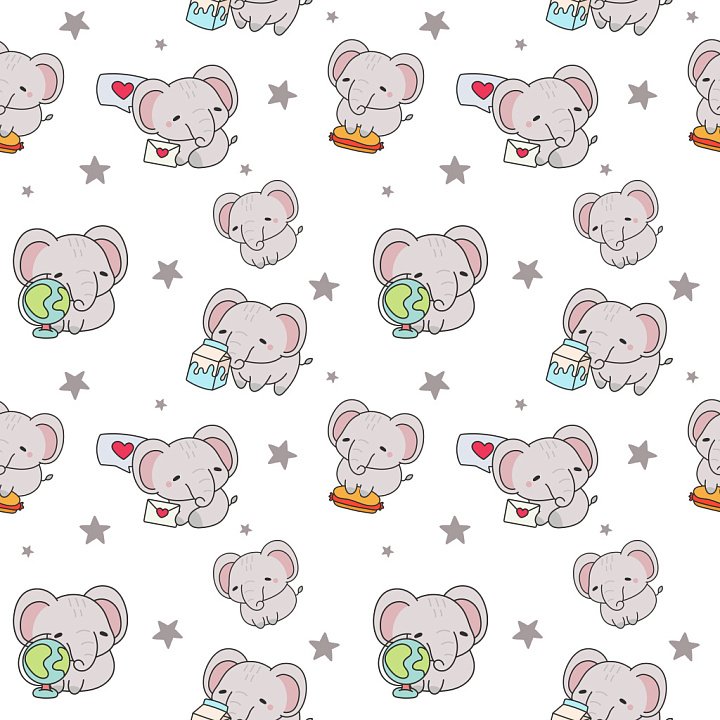 Pattern Featuring Cute Cartoon Elephants with Playful Motifs seamless PBR texture preview