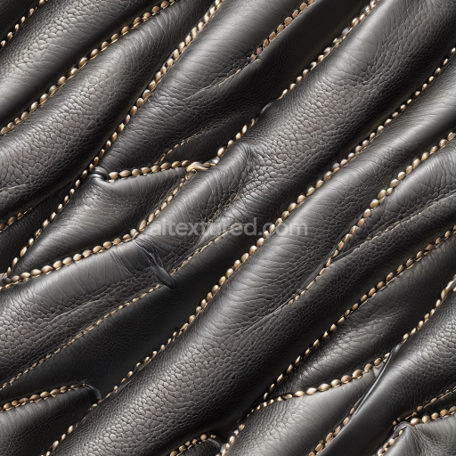 Seamless 3D quilted black leather PBR texture with detailed pebble grain and stud embellishments
