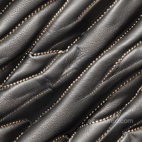quilted black leather PBR texture with detailed pebble grain and stud embellishments Leather texture preview