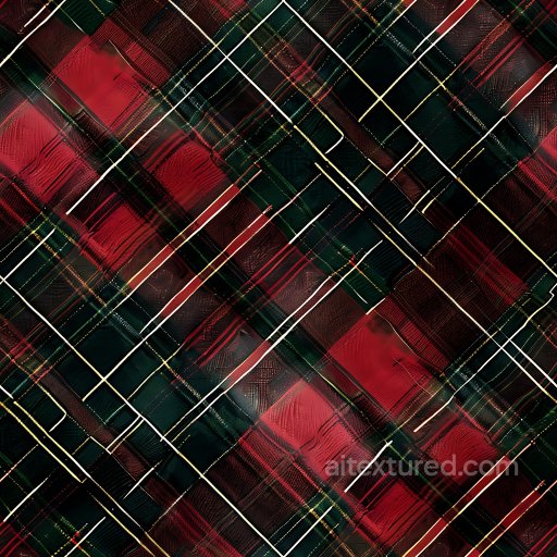 Seamless 3D Plaid Painted Metal PBR Texture with Red, Green, and Gold Lines texture preview