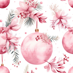 seamless Seamless 3D PBR Texture of Pink Watercolor Christmas Ornaments and Florals texture 8k free download PBR