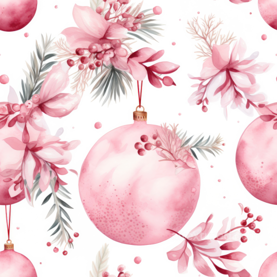 All Christmas Digital paper Texture of Pink Watercolor Christmas Ornaments and Florals All Christmas Digital paper texture preview