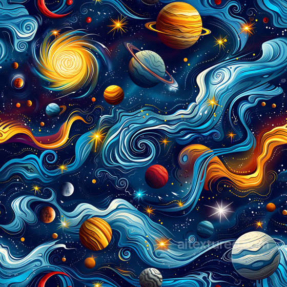 Space PBR Texture Featuring Stylized Nebulae and Vibrant Planets Star, space, planets texture preview
