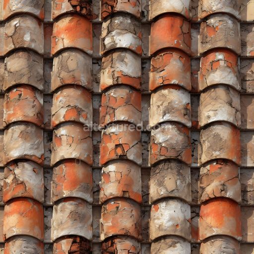 Seamless 3D Weathered Terracotta Roof Tile PBR Texture with Cracked, Aged Surface