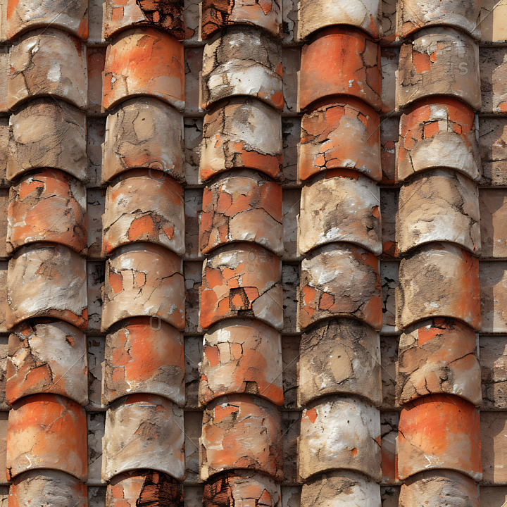 Weathered Terracotta Roof Tile with Cracked, Aged Surface seamless PBR texture preview