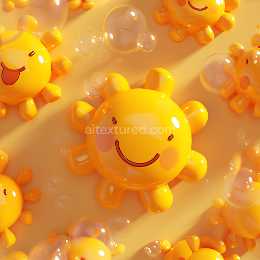 Seamless 3D Inflated Sunny Cartoon Plastic PBR Texture with Glossy Bubbles