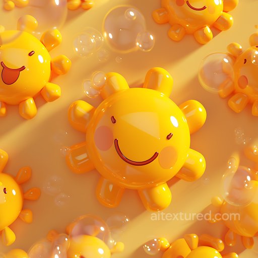 Inflated PBR Texture Featuring Glossy Yellow Smiling Sun Shapes seamless Inflated PBR texture
