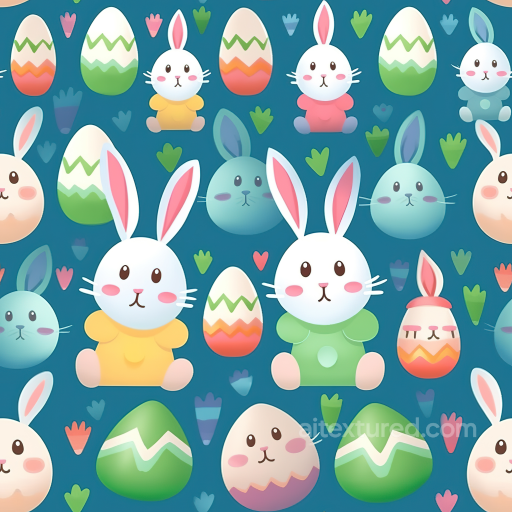 Easter Digital Paper Texture With Cute Bunnies And Colorful Eggs seamless All Easter Digital paper PBR texture
