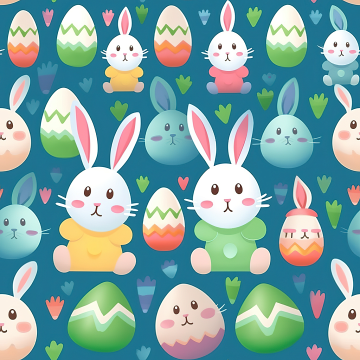 Easter Digital Paper With Cute Bunnies And Colorful Eggs seamless PBR texture preview