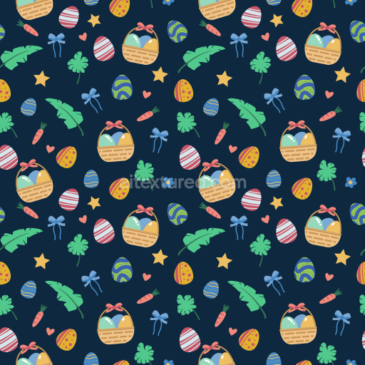 Seamless 3D PBR Digital Paper Texture with Easter Eggs, Baskets, and Colorful Motifs
