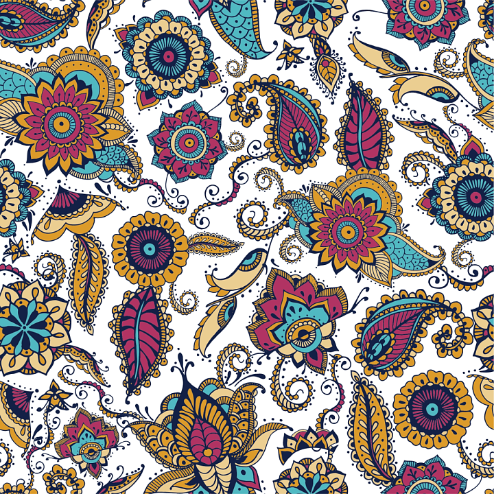 Vibrant Retro Paisley Fabric Pattern seamless PBR texture preview