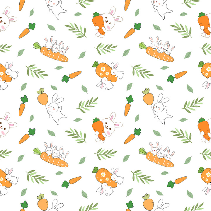Pattern Featuring Playful Bunny and Carrot Motifs with Soft Pastel Colo… seamless PBR texture preview