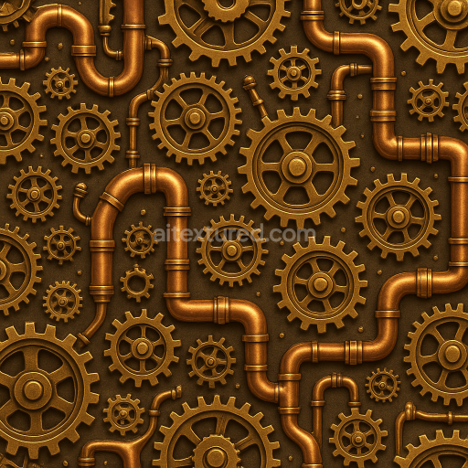 AI-Generated Seamless PBR Texture — MAKE A Generative Fill TEXTURE OF STEAMPUNK COGS AND STEAM PIPES THEME USE GOLD AN…
