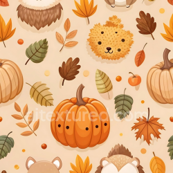 seamless Seamless 3D PBR Texture of Cartoon Thanksgiving Pumpkins and Autumn Leaves texture 8k free download PBR