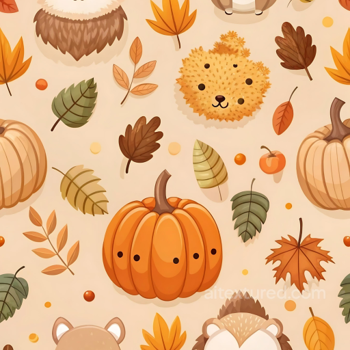 Cartoon Thanksgiving Pumpkins and Autumn Leaves Seamless Texture seamless Thanksgiving PBR texture