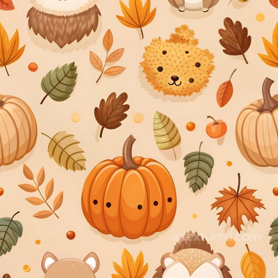 Cartoon Thanksgiving Pumpkins and Autumn Leaves Seamless Texture Thanksgiving texture preview